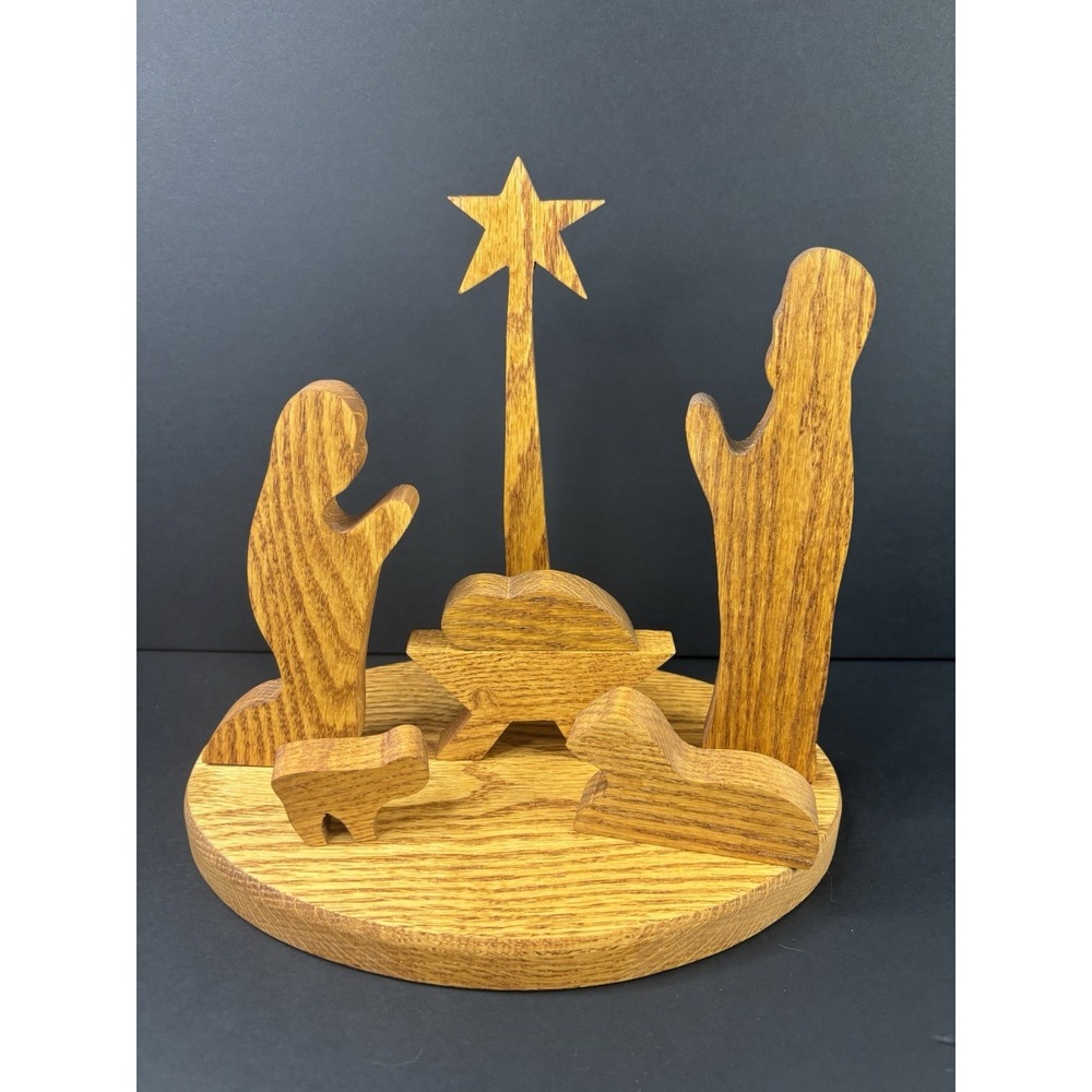 Handcrafted Oak Nativity Scene Holiday Christmas Religious